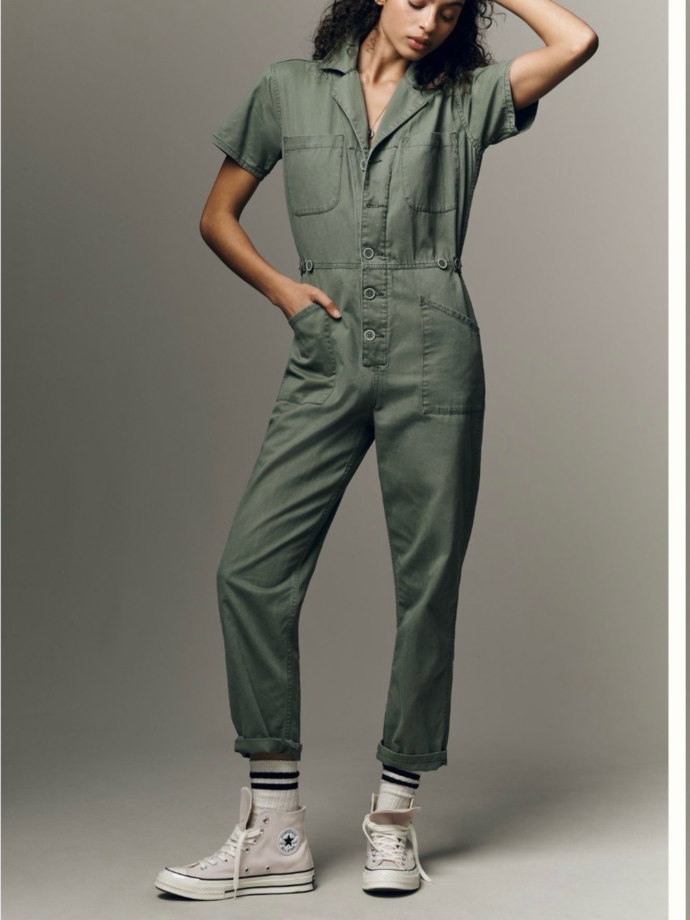 pistola Olive Green Short-Sleeve Utility Jumpsuit